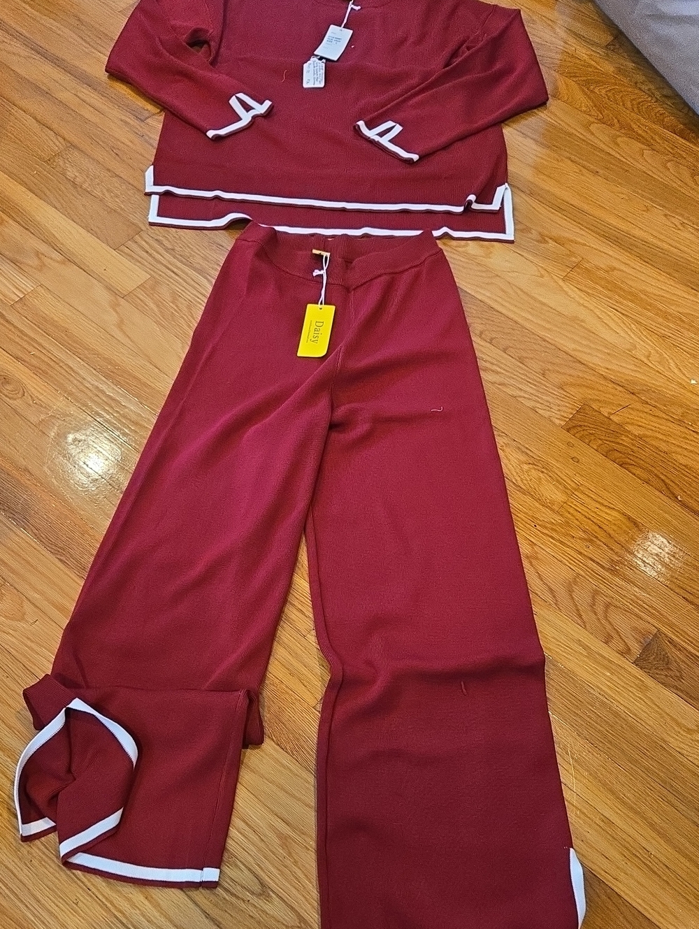 Women's Wide-Leg Knit Pants Set Red